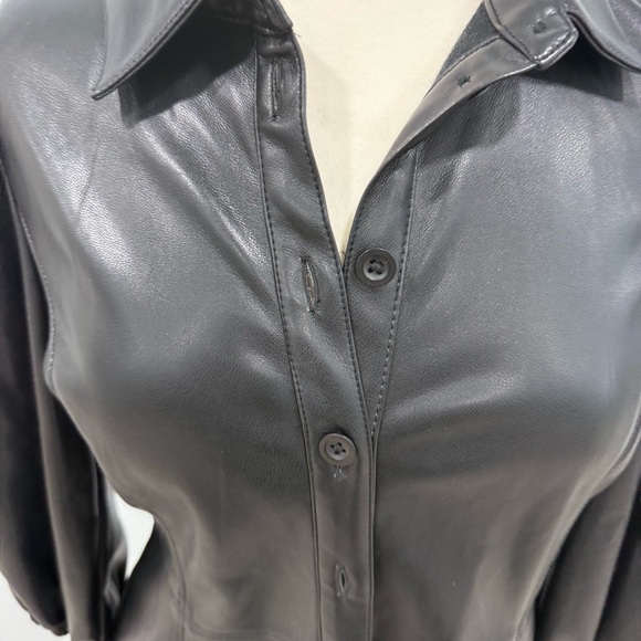 Gap Black Faux Leather Shirt Dress - Picture 2 of 4